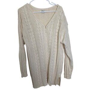 Vtg Yarnworks‎ Cable Knit Sweater Womens 3X Neutral Silk Blend Luxury Plus Size